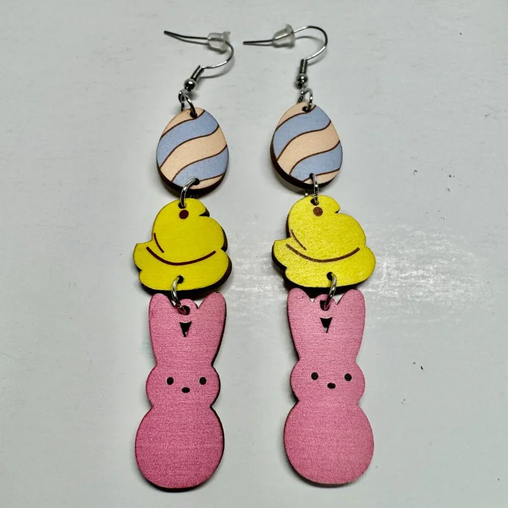 Peeps Earrings - Easter Egg  - Bunny Earrings - Dangling Earrings - New! - Picture 3 of 5